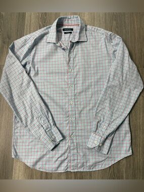 Bugatchi Classic Fit | Men's M | Blue Red Plaid | Long Sleeve Button Down